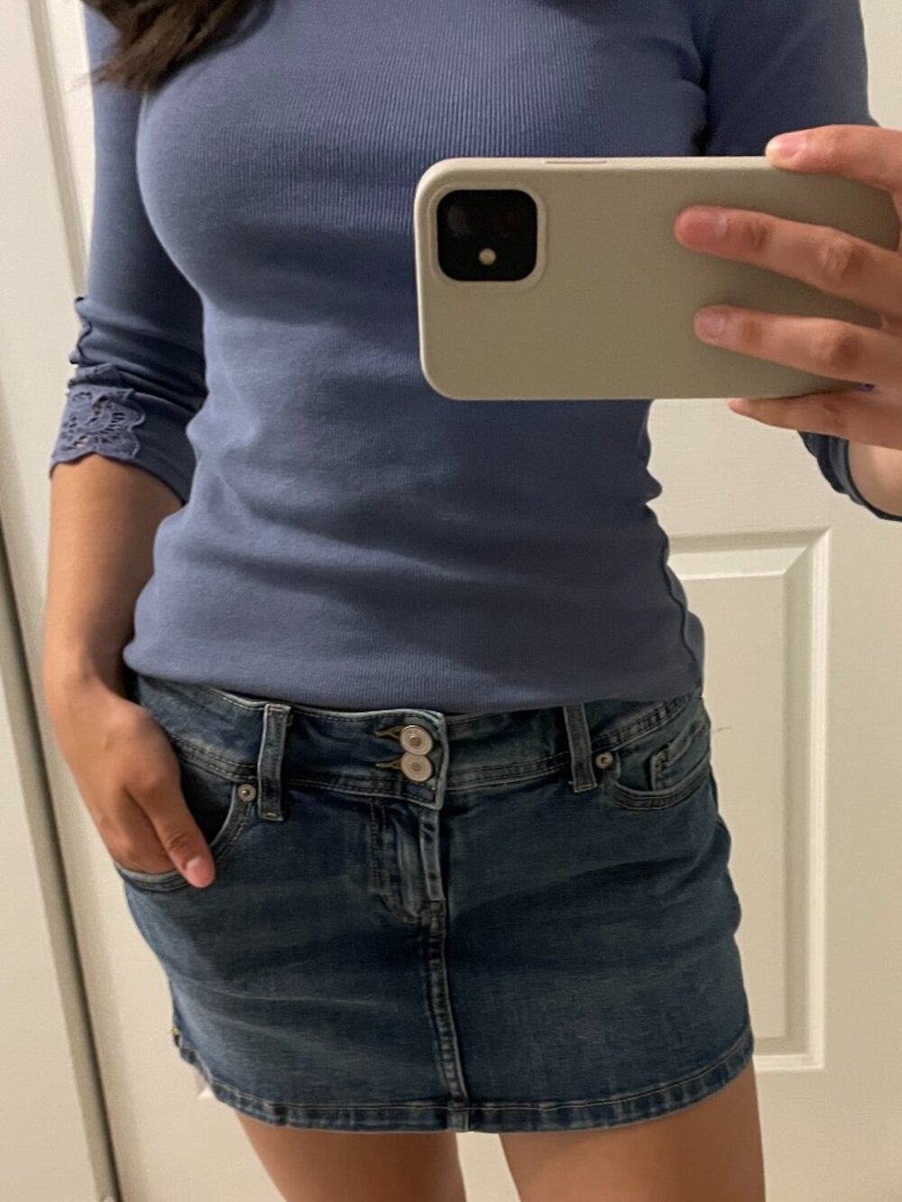 Ardene Low Rise Medium Wash Blue Denim Jean Mini Skort